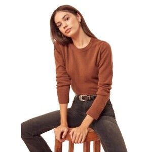 Reformation Jeans Size M Cashmere Crew Neck Sweater Brown Cinnamon Super Soft